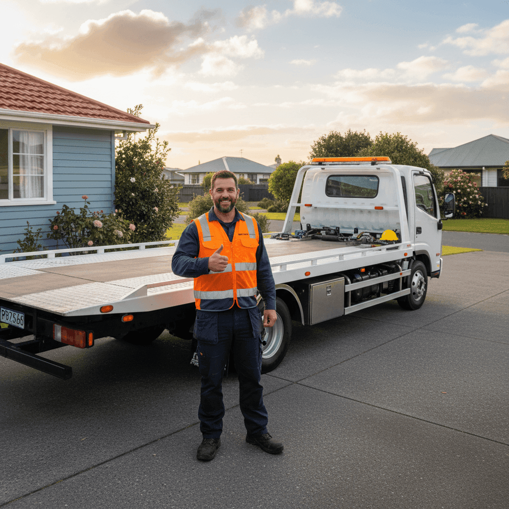 Cash for Cars Wellington team member with tow truck ready for free car removal